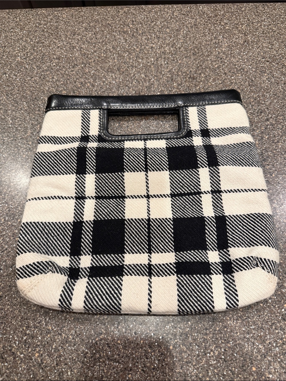 Banana Republic Black & Cream Plaid Top-Handle Clutch